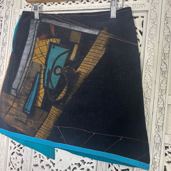 OHDD Save The Queen Avante Garde Steam Punk Denim & Suede Leather Skirt Sz Small - Picture 3 of 9